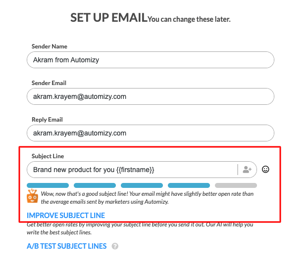 Subject line score by Mizy the AI of Automizy