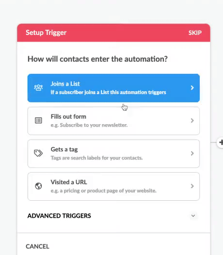 Automation trigger in Automizy