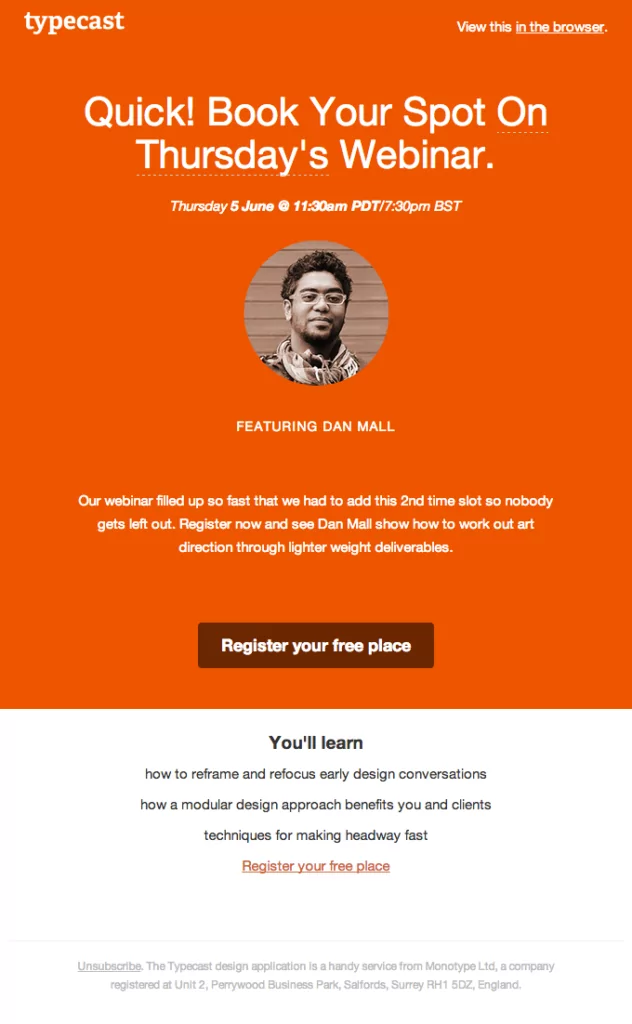 Typecast Webinar reminder email template