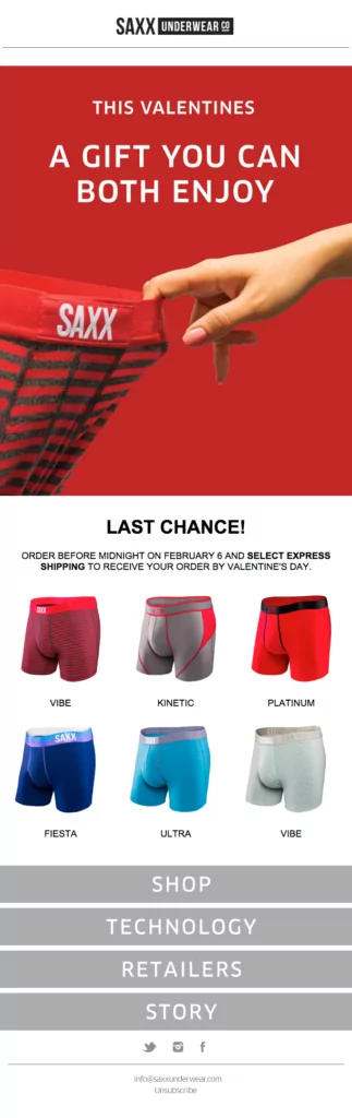SAXX Underwear gender segmentation Valentine's email design