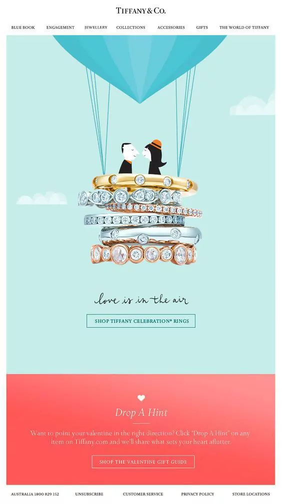 Tiffany & Co. "love is in the air" Valentine's day email example