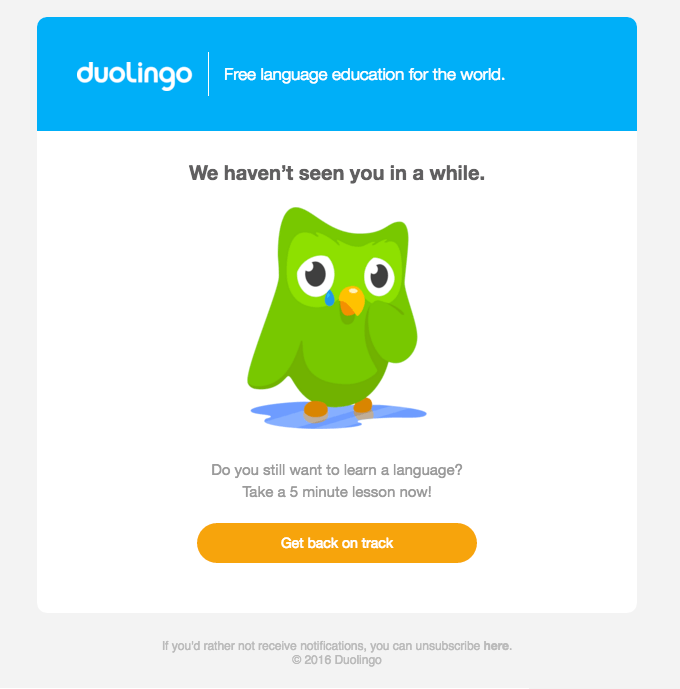 Duolingo re-engagement email example