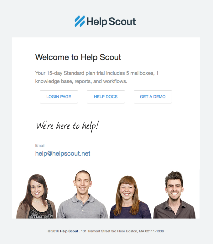 Help Scout team photo in a welcome email