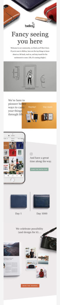 Bellroy "fancy seeing you here" welcome email template