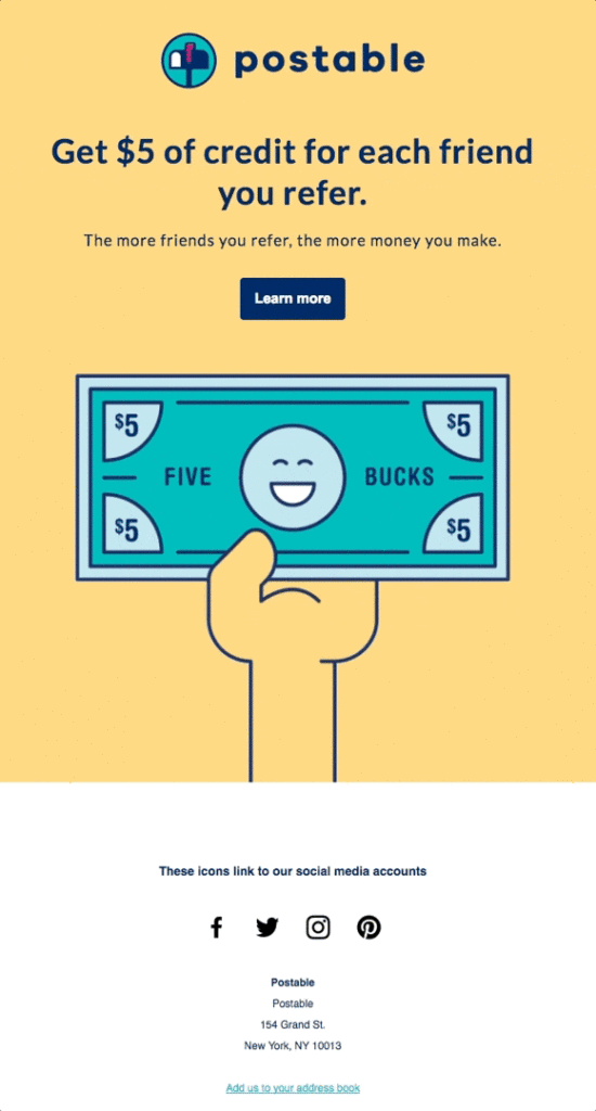 An animated referral email example