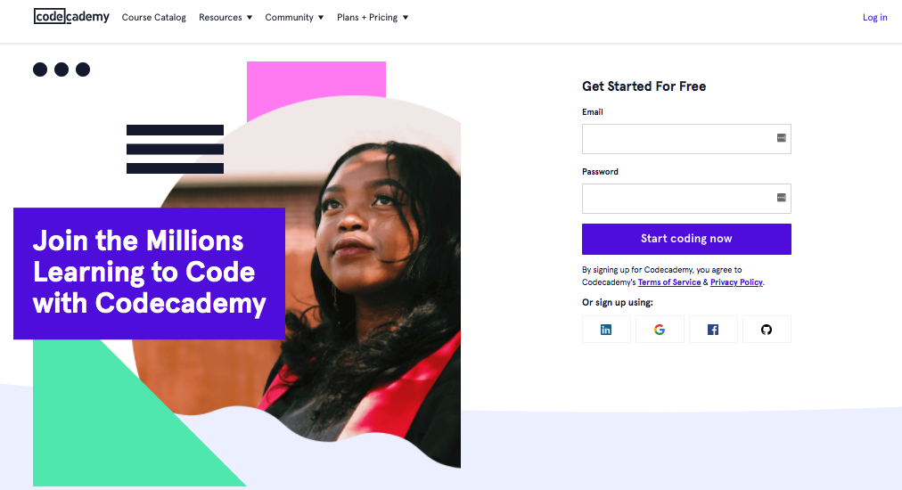 CodeAcademy landing page