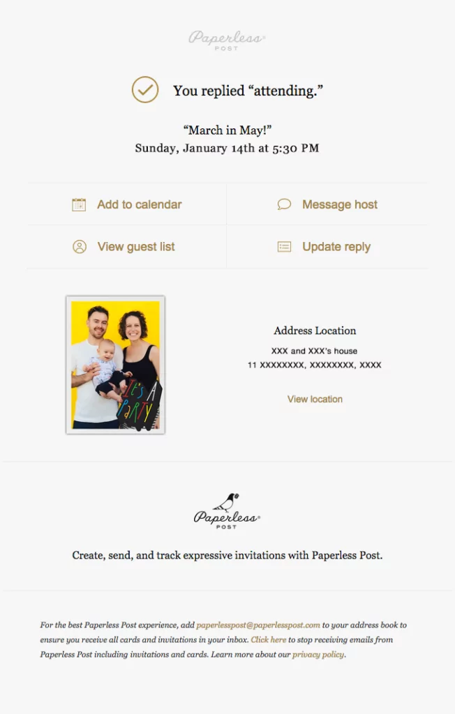 Registration confirmation email example for an event