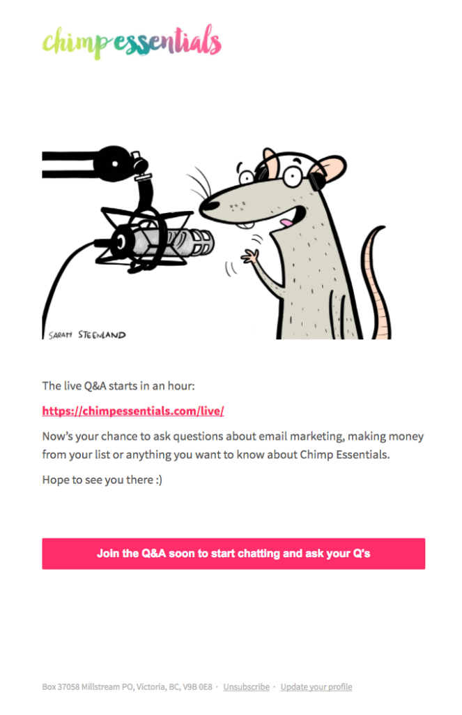 Chimp Essentials webinar reminder email design