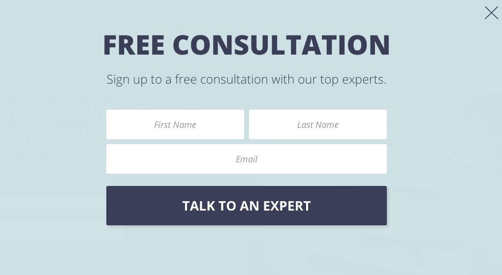 Example of a popup for a free consultation to build B2B email list