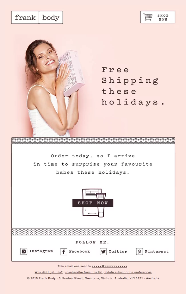 Free shipping these holidays Frank Body xmas email template