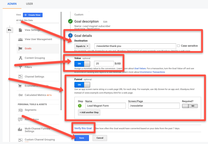 Google Analytics goal tracking