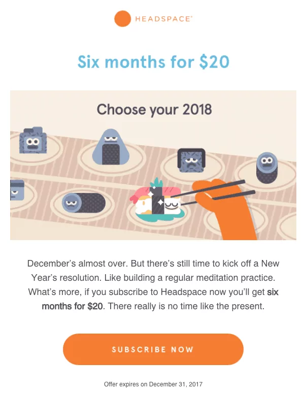 Headspace limited time email template