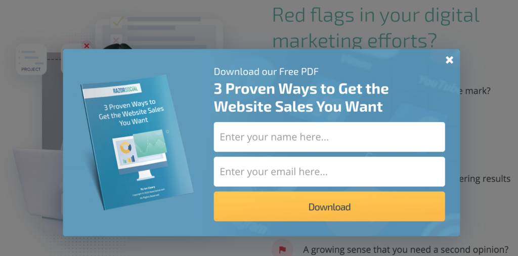 RazorSocial lead magnet popup