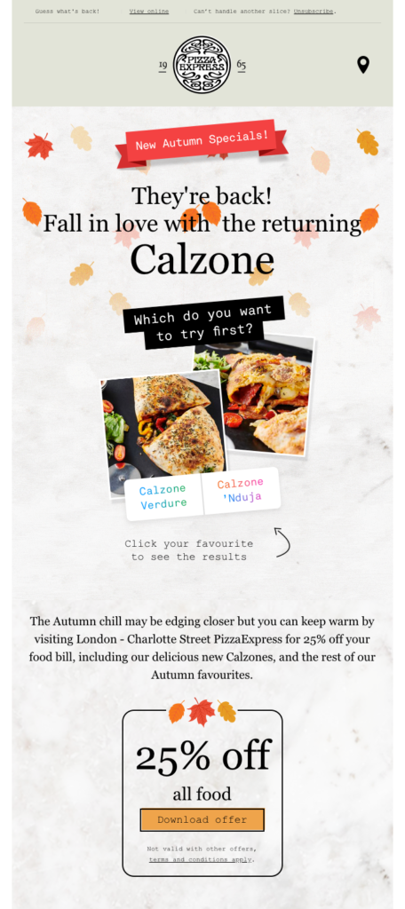 Pizza Express restaurant email example