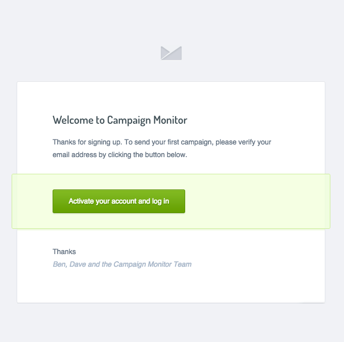 Campaign Monitor Sign-up confirmation email example