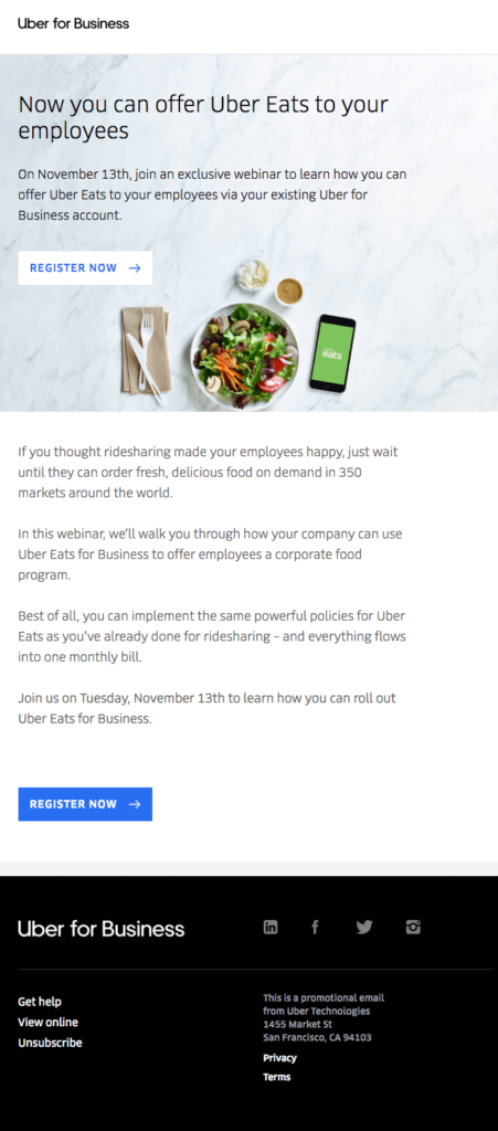 Uber B2B invitaion email sample