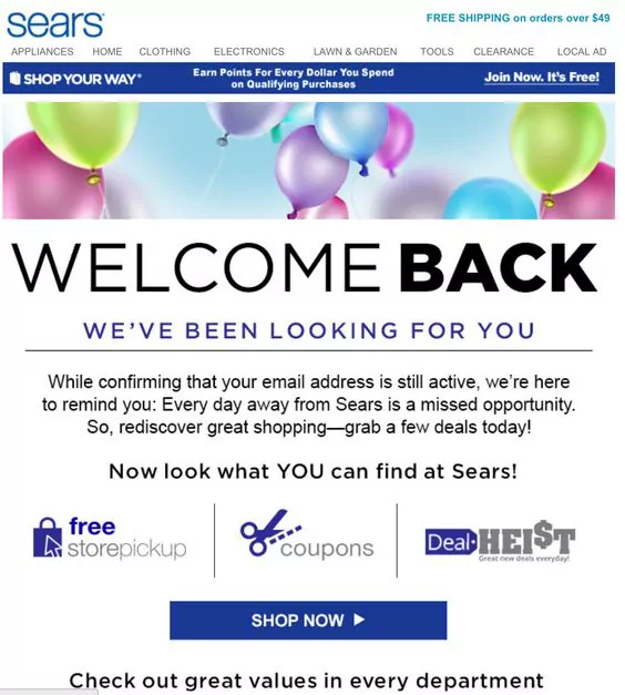 Sears re-engagement email sample