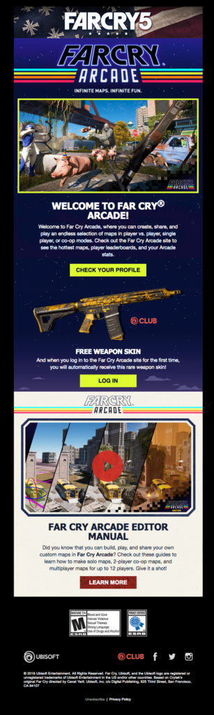 Far Cry 5 Ubisoft welcome email sample