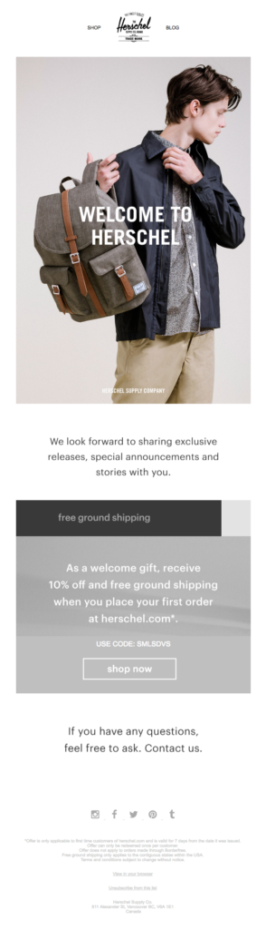 Herschel welcome email template