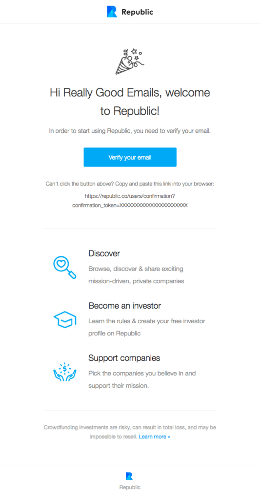 Republic subscription confirmation email design